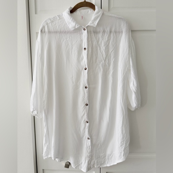 Joe Fresh Tops - Joe Fresh White Beach Cover Up Shirt M Lightweight Viscose Relaxed Fit